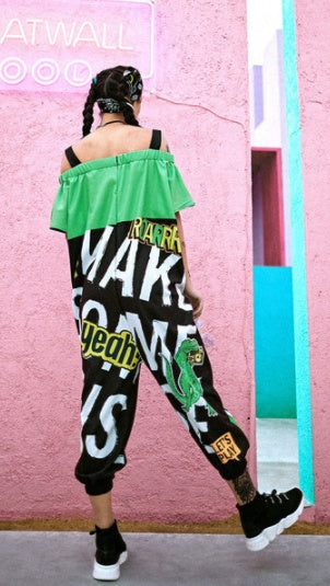 New Trendy Brand Plus Size Women'S Hip-Hop Hip-Hop Hip-Hop One-Piece Suspenders Rock Dinosaur