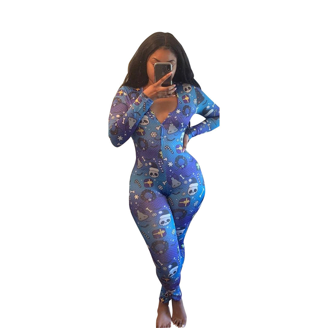 European And American Casual Christmas Print Jumpsuit