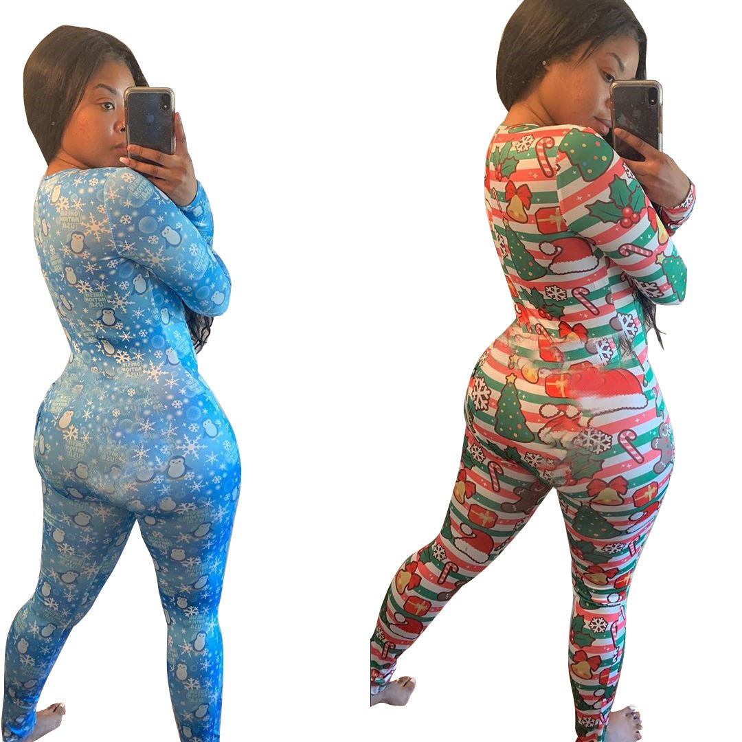 European And American Casual Christmas Print Jumpsuit