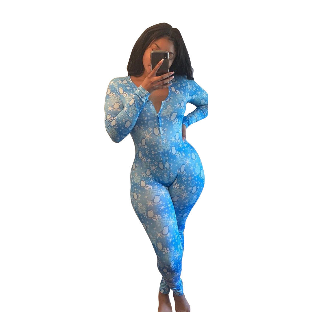 European And American Casual Christmas Print Jumpsuit