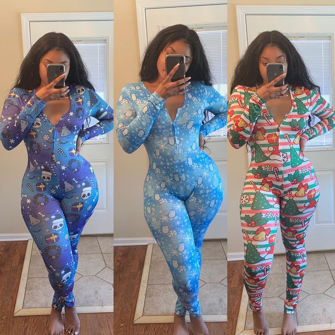 European And American Casual Christmas Print Jumpsuit